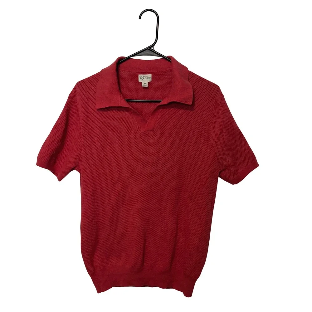 J Crew Cotton Mesh Stitch Johnny Collar Sweater Polo Shirt Men Medium Red Preppy